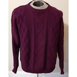Men's John Ashford's Purple 100% Cotton Cable Knit Fisherman Sweater - Size L